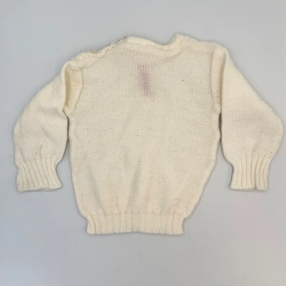 Vintage Handknit Bunny Sweater – Cream Knit, 6–12M, Mid-Century‎ Charm